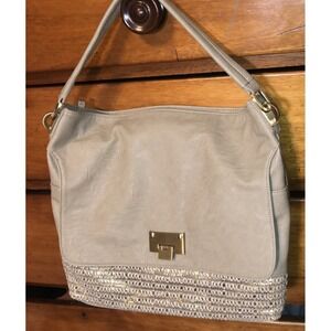 Sondra Roberts Squared, Taupe Gold Color Leather Purse/‎ Handbag 14 Inches  Wide